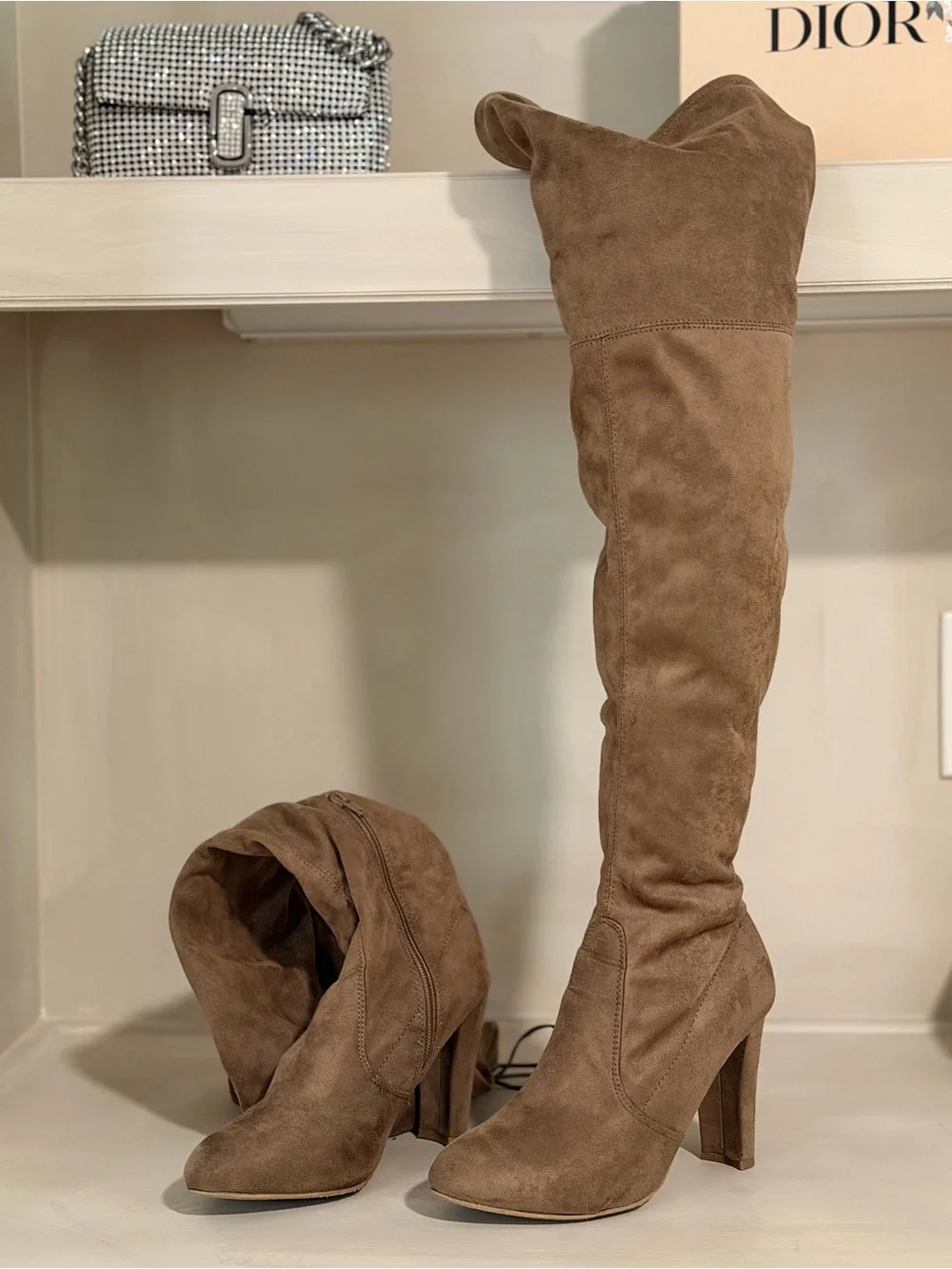 Women's Tall Suede Boots in Brown - Classic Over-the-Knee Style